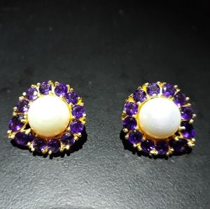 Natural Amethyst and Pearl Earrings c5